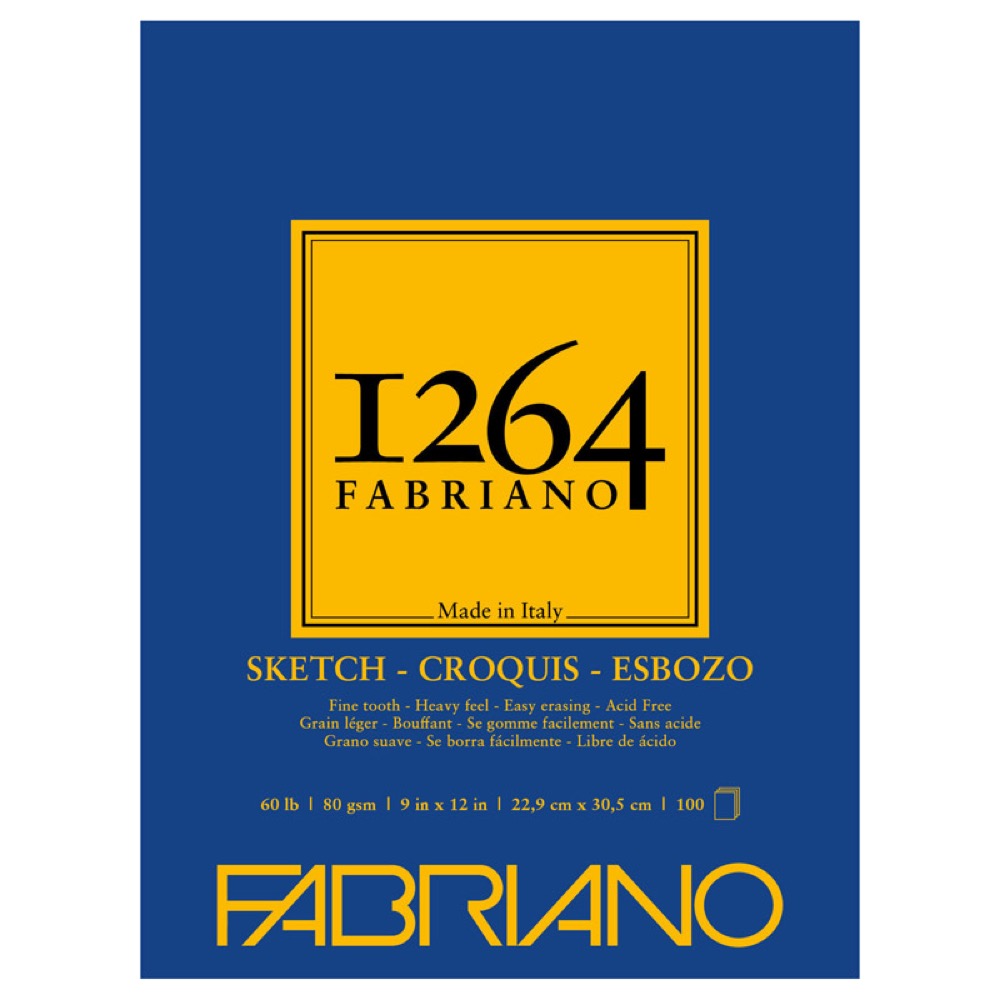 Fabriano 1264 Sketch Glue-Bound Paper Pad 9"x12" Fine