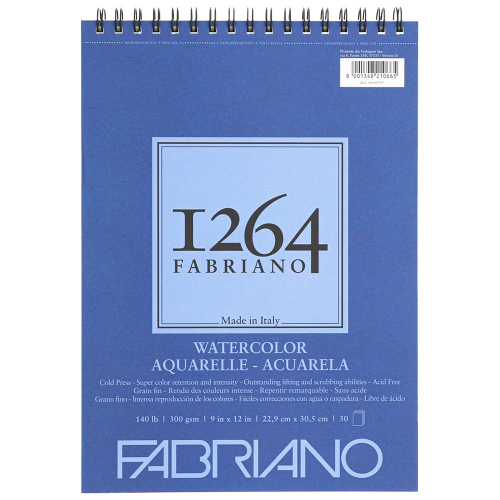 Fabriano 1264 Watercolor Spiral Pad 140lb 9"x12" Cold Press