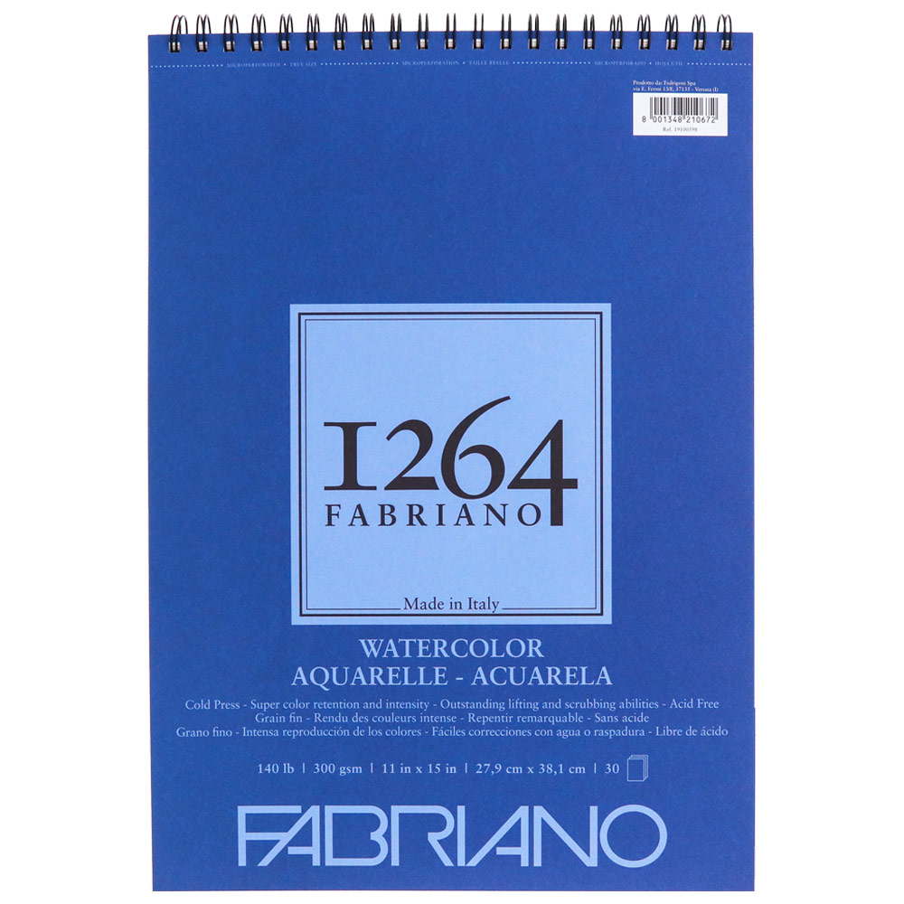 Fabriano 1264 Watercolor Spiral Pad 140lb 30 Sheets 11"x15" Cold Press