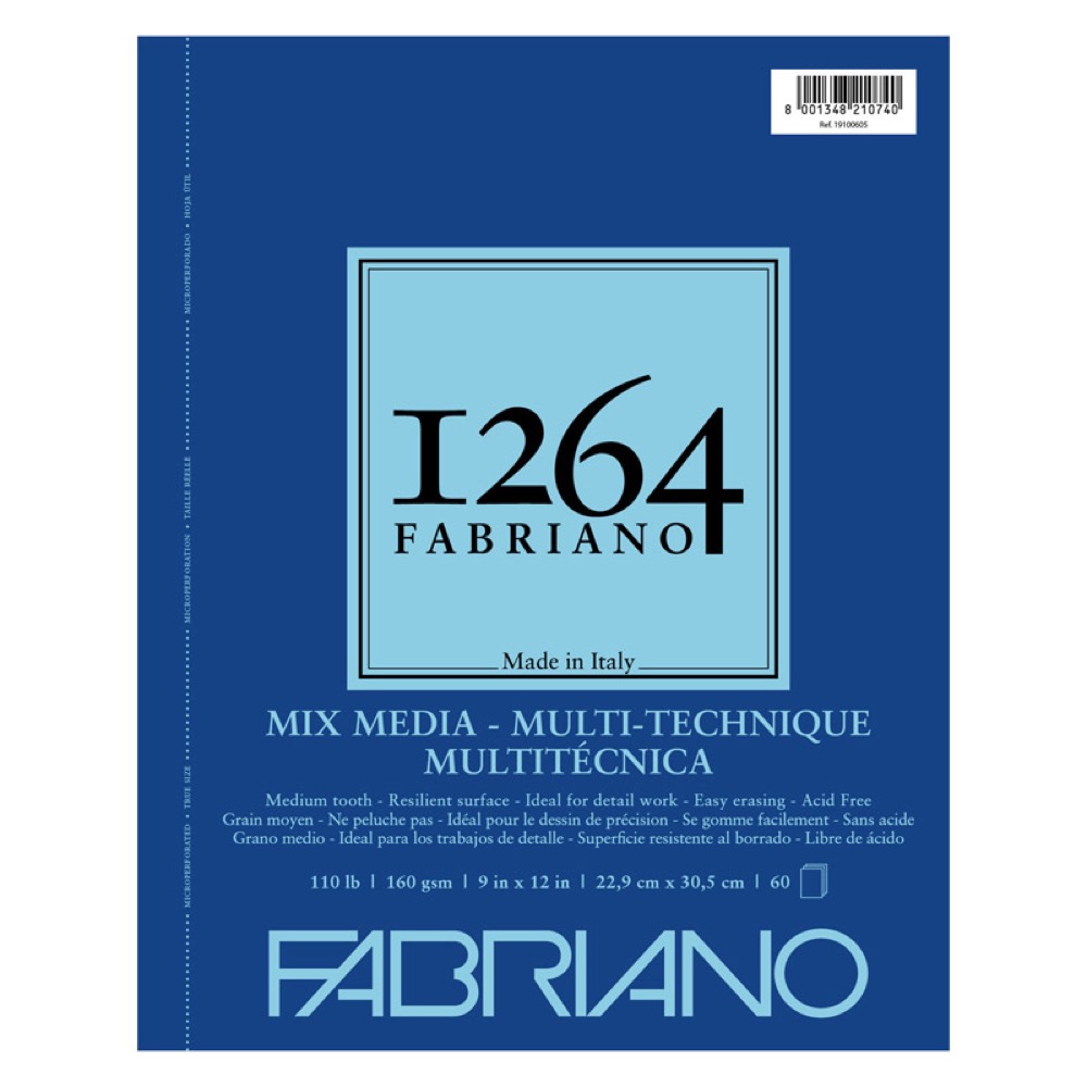 Fabriano 1264 Mix Media Paper Pad 110lb 9"x12" Medium