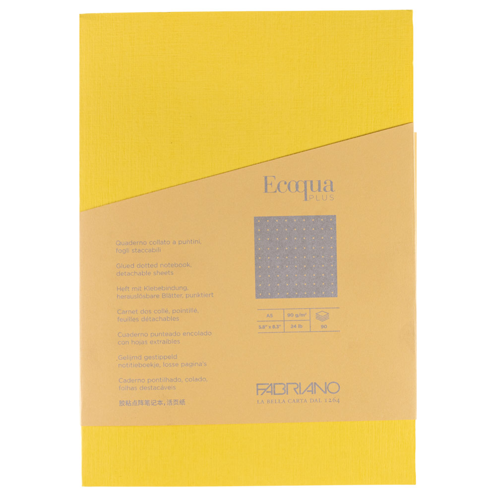 Fabriano Ecoqua Plus Glue-Bound Dot A5 Notebook 5.8"x8.3" Yellow