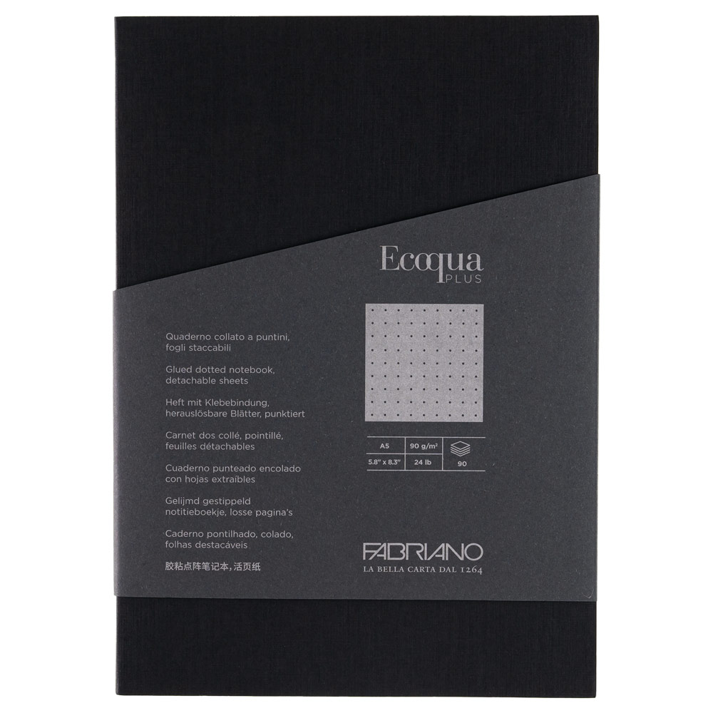 Fabriano A5 Ecoqua Plus Glue-Bound Dot Notebook 5.8"x8.3" Black