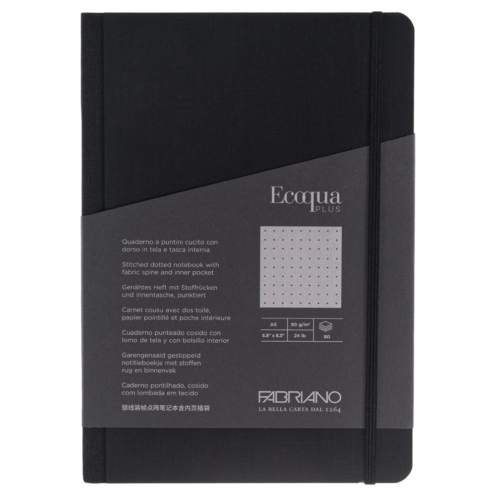 Fabriano A5 Ecoqua Plus Fabric-Bound Dot Notebook 5.8"x8.3" Black