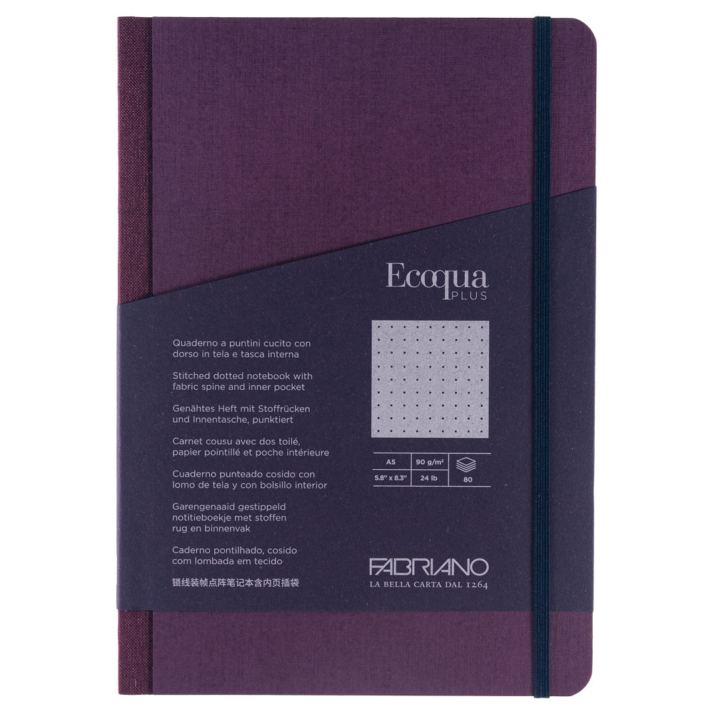 Fabriano A5 Ecoqua Plus Fabric-Bound Dot Notebook 5.8"x8.3" Wine