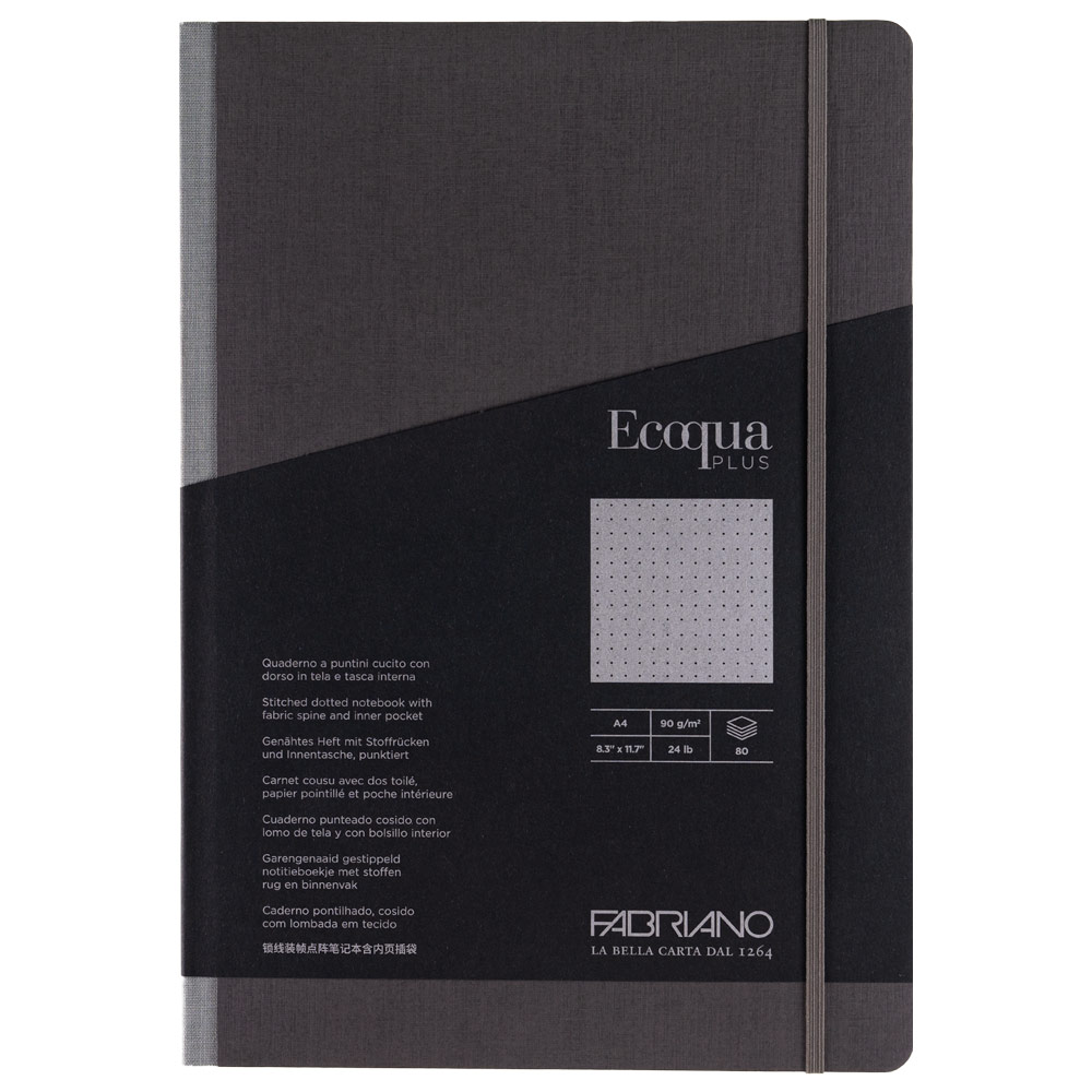 Fabriano A4 Ecoqua Plus Fabric-Bound Dot Notebook 8.3"x11.7" Grey