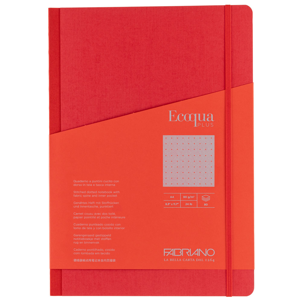Fabriano A4 Ecoqua Plus Fabric-Bound Dot Notebook 8.3"x11.7" Red