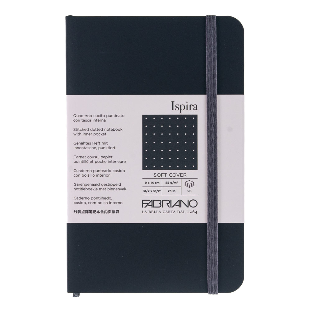 Fabriano Ispira Soft Cover Dot Notebook 96 Pages 3.5"x5.5" Black