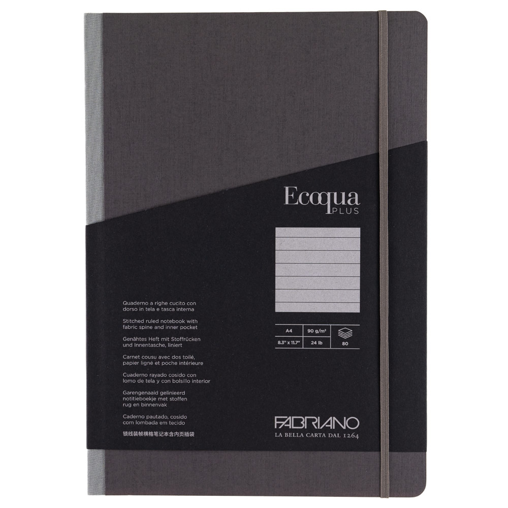 Fabriano A4 Ecoqua Plus Fabric-Bound Lined Notebook 8.3"x11.7" Grey