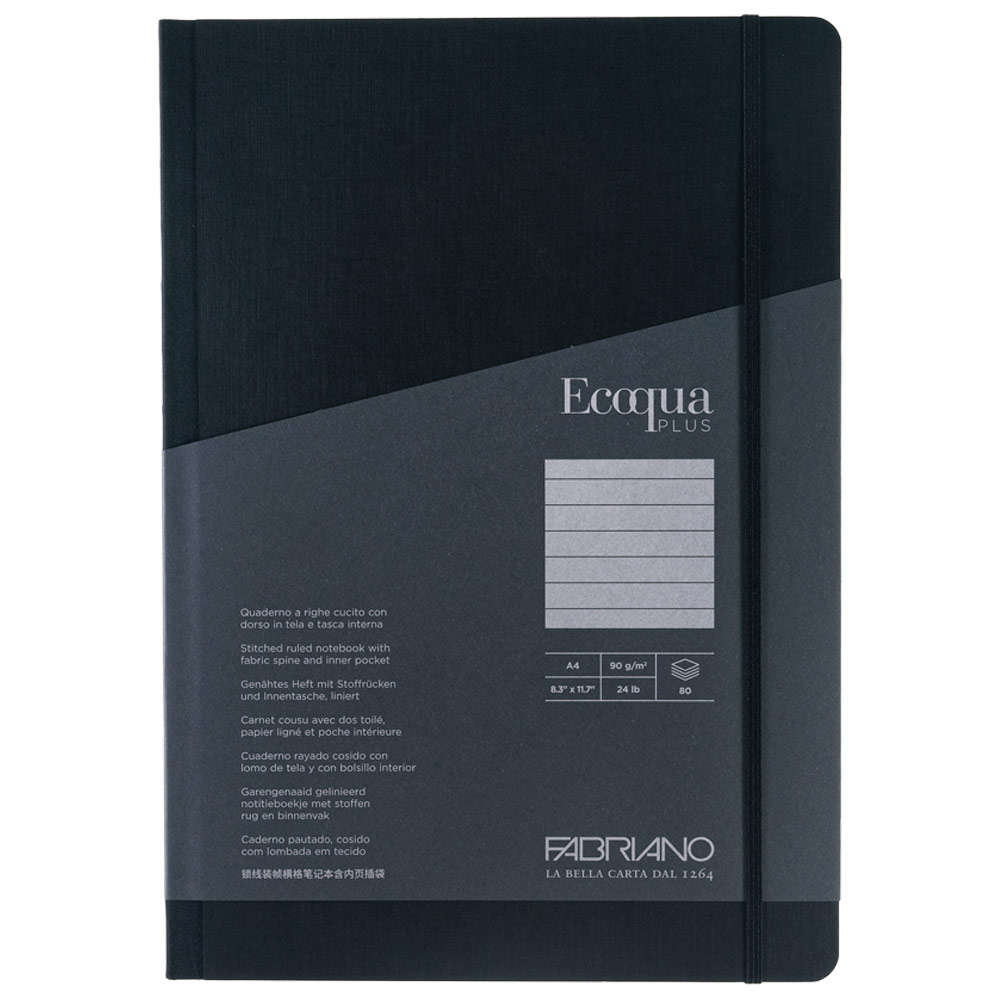 Fabriano A4 Ecoqua Plus Fabric-Bound Lined Notebook 8.3"x11.7" Black