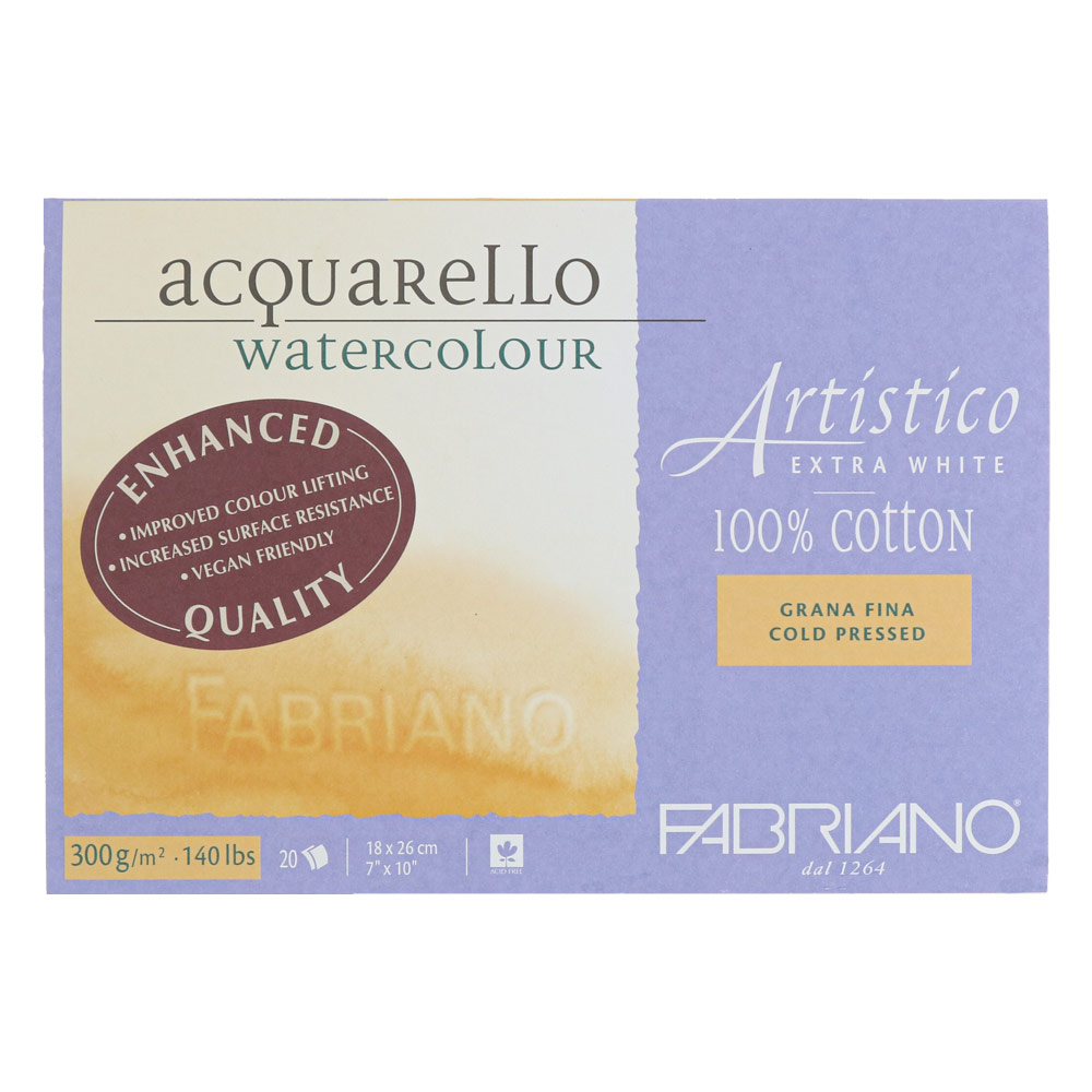 Fabriano Artistico Watercolor Paper Block 140lb 20 Sheets 7"x10" CP
