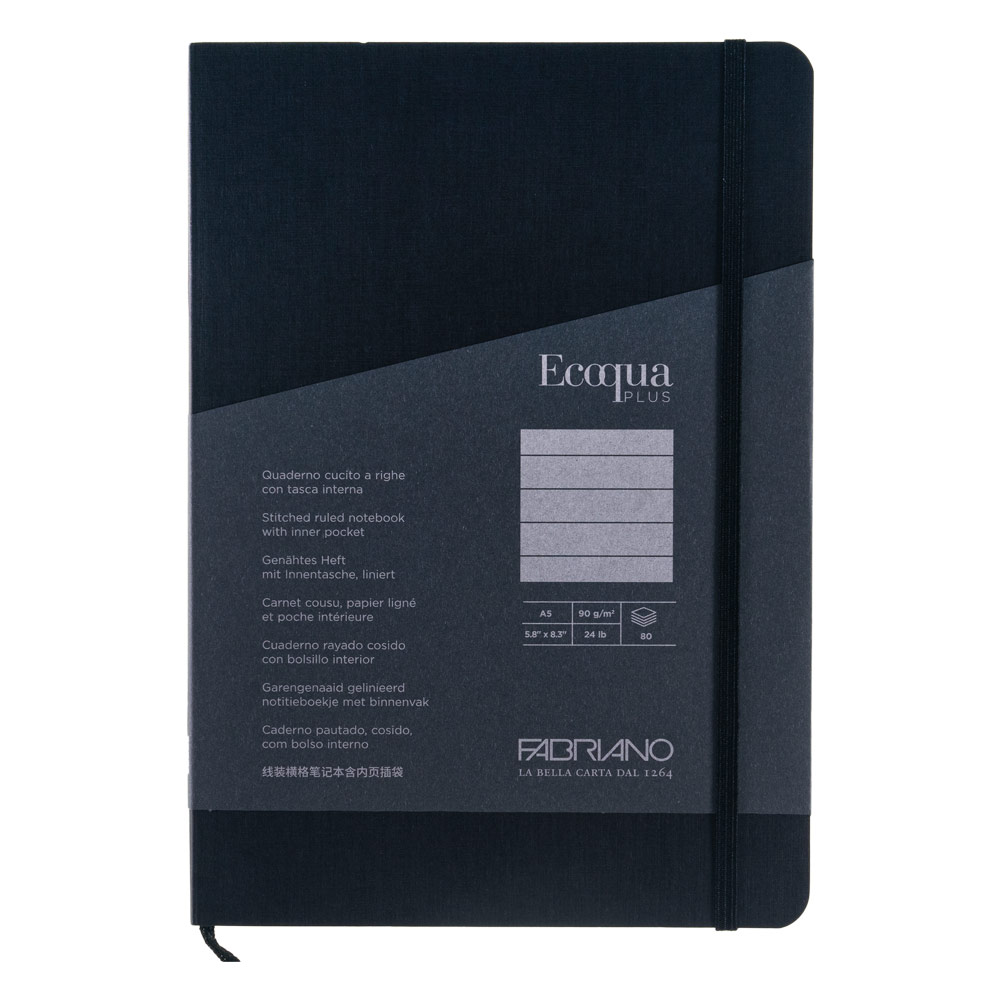 Fabriano A5 Ecoqua Plus Stitch-Bound Lined Notebook 5.8"x8.3" Black
