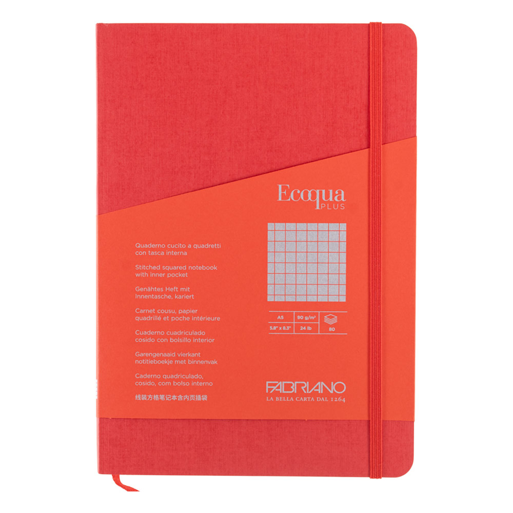 Fabriano A5 Ecoqua Plus Stitch-Bound Graph Notebook 5.8"x8.3" Red