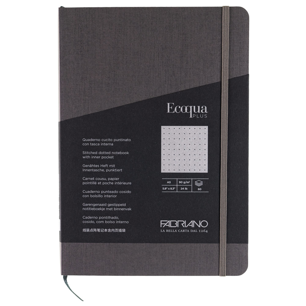 Fabriano A5 Ecoqua Plus Stitch-Bound Dot Notebook 5.8"x8.3" Grey