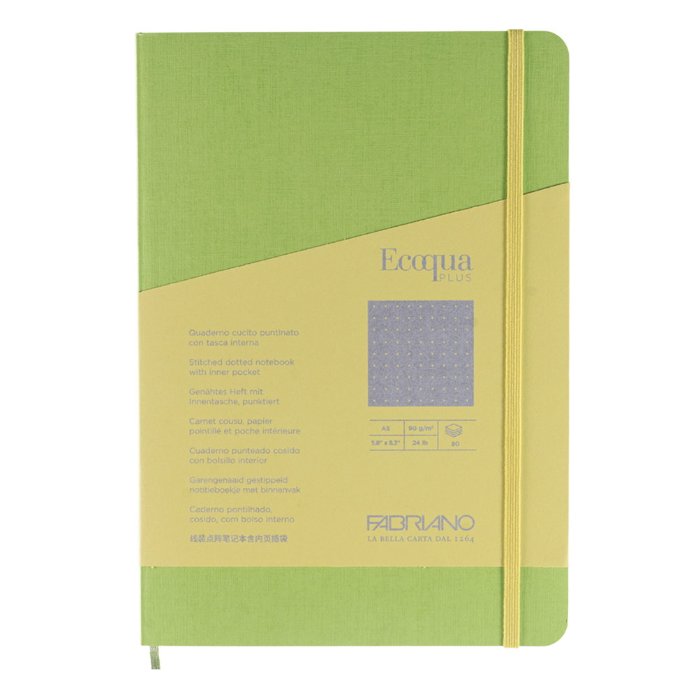 Fabriano A5 Ecoqua Plus Stitch-Bound Dot Notebook 5.8"x8.3" Lime