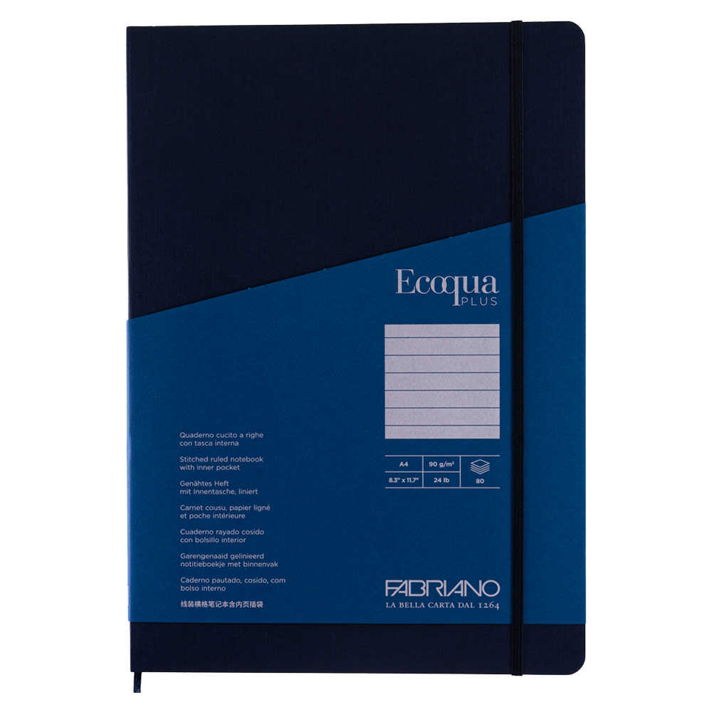 Fabriano A4 Ecoqua Plus Stitch-Bound Lined Notebook 8.3"x11.7" Navy