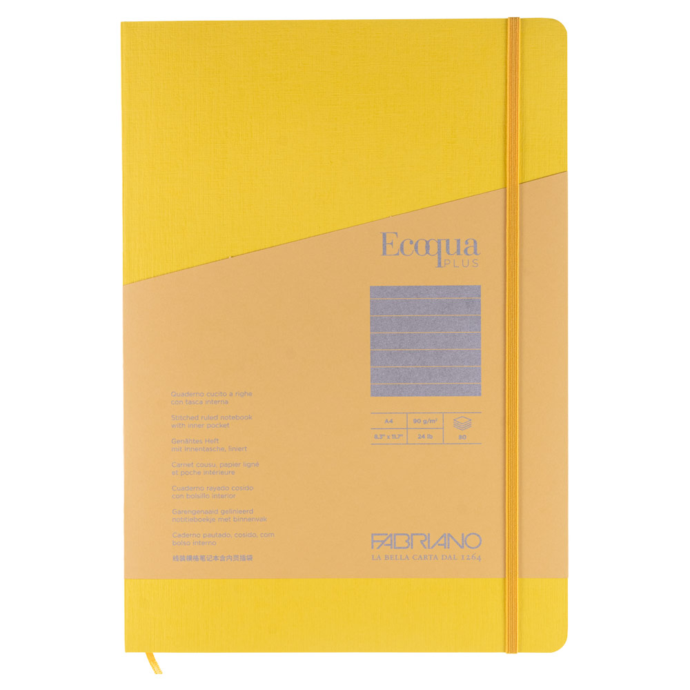 Fabriano A4 Ecoqua Plus Stitch-Bound Lined Notebook 8.3"x11.7" Yellow