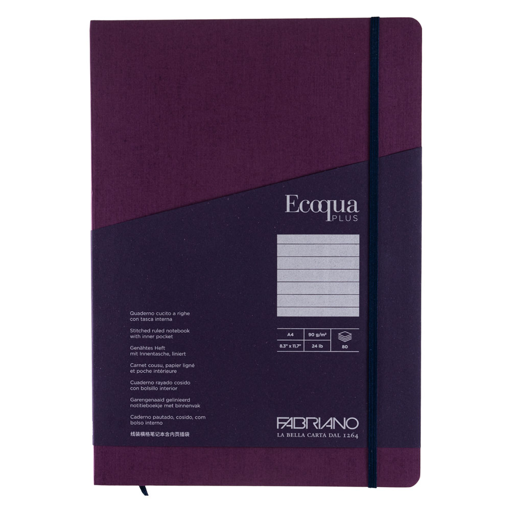 Fabriano A4 Ecoqua Plus Stitch-Bound Lined Notebook 8.3"x11.7" Wine