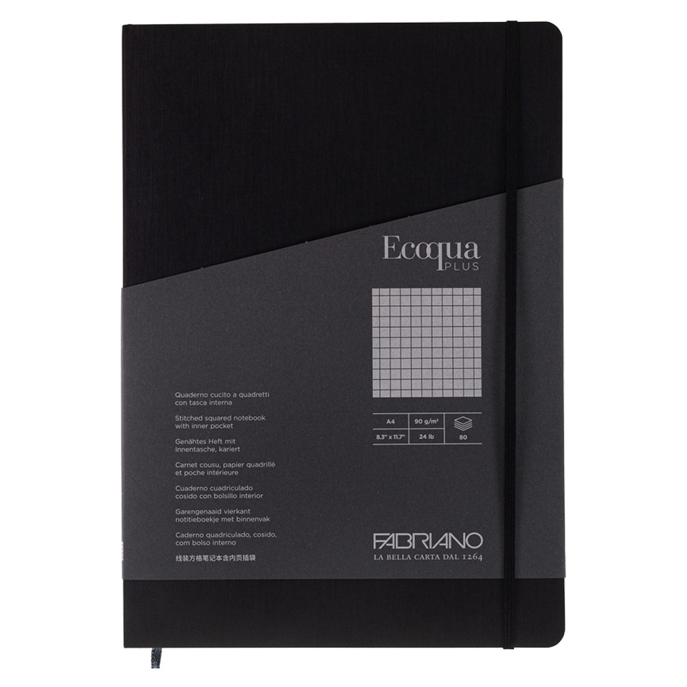 Fabriano A4 Ecoqua Plus Stitch-Bound Graph Notebook 8.3"x11.7" Black