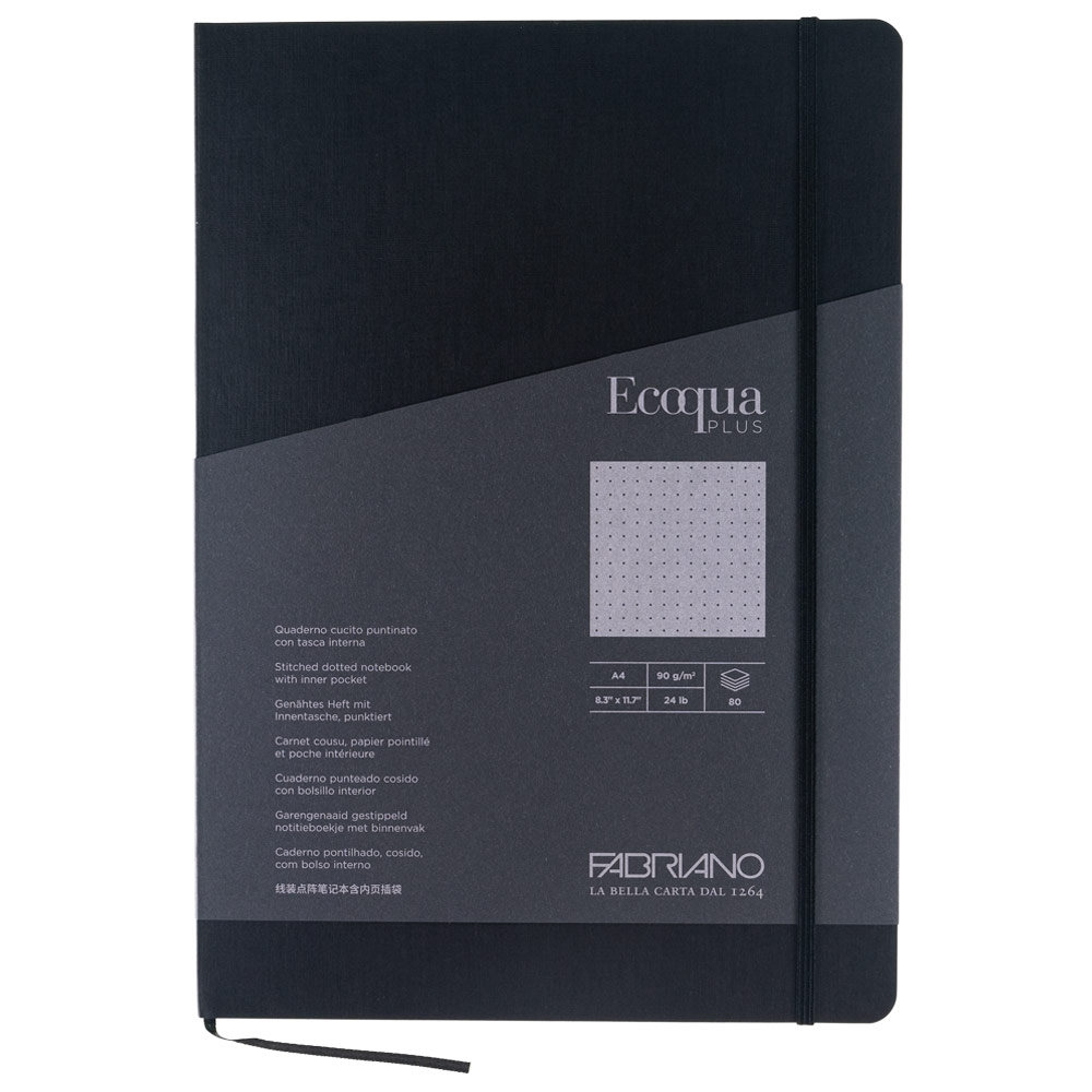 Fabriano A4 Ecoqua Plus Stitch-Bound Dot Notebook 8.3"x11.7" Black
