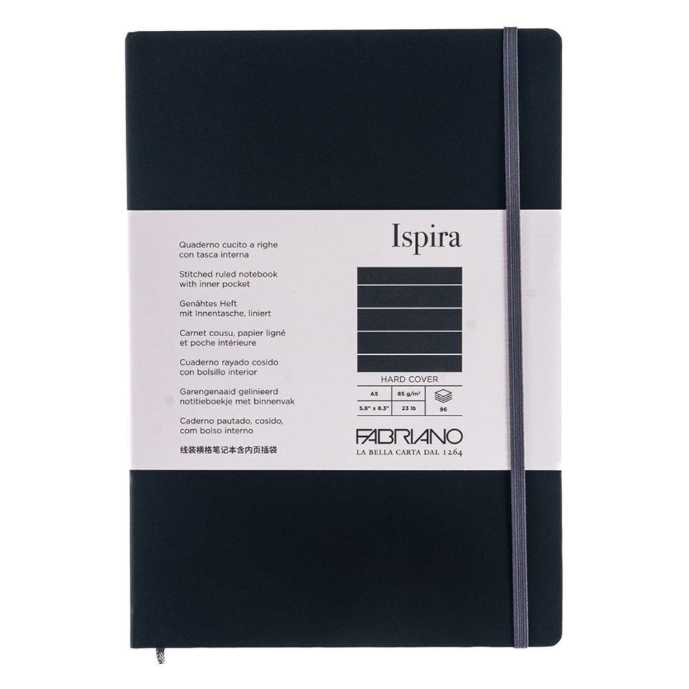 Fabriano Ispira Hard-Cover Lined Notebook 5.8"x8.3" Black