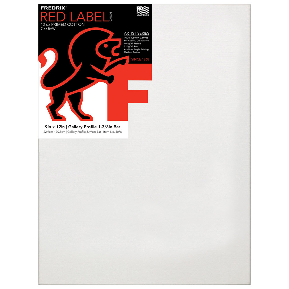 Fredrix RED LABEL 12oz Acrylic Primed Cotton Canvas 1-3/8" Gallery 9"x12"