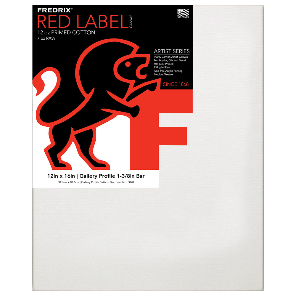 Fredrix RED LABEL 12oz Acrylic Primed Cotton Canvas 1-3/8" Gallery 12"x16"