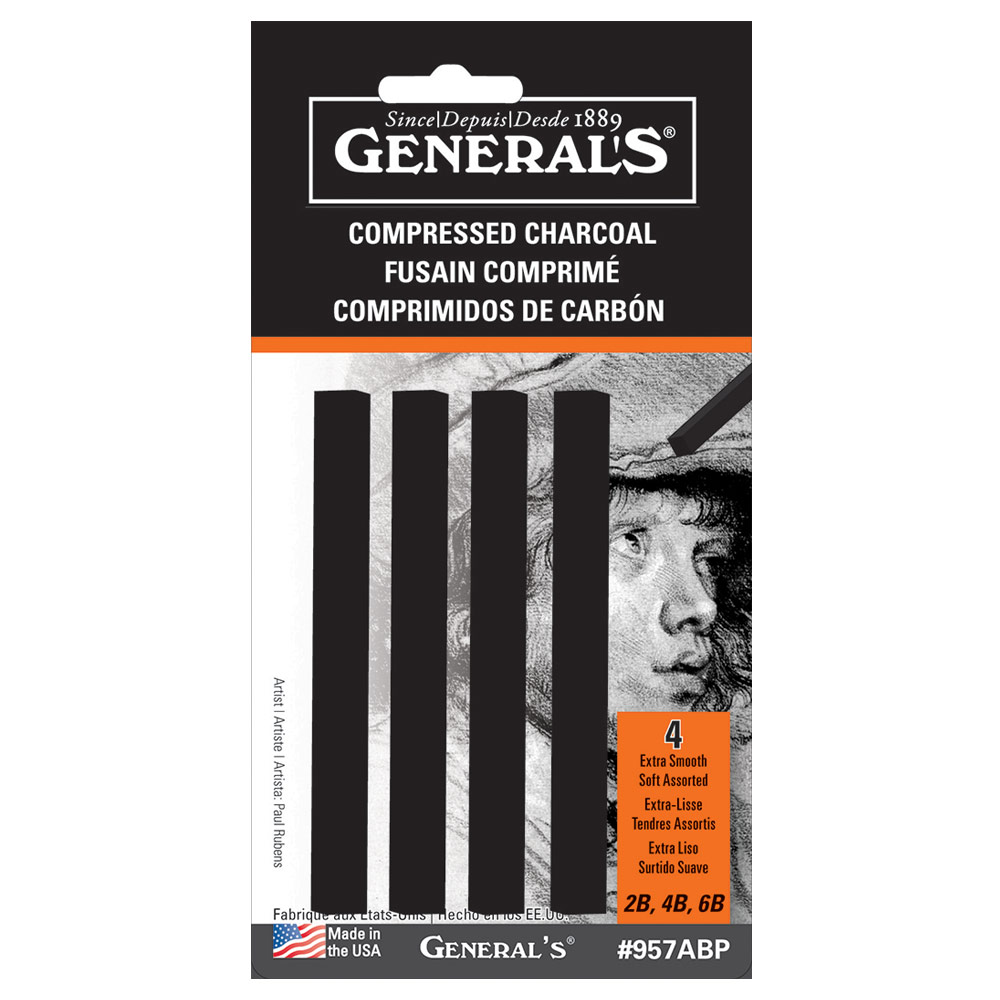 General's Compressed Charcoal Stick 4 Pack 2B, 4B & 6B