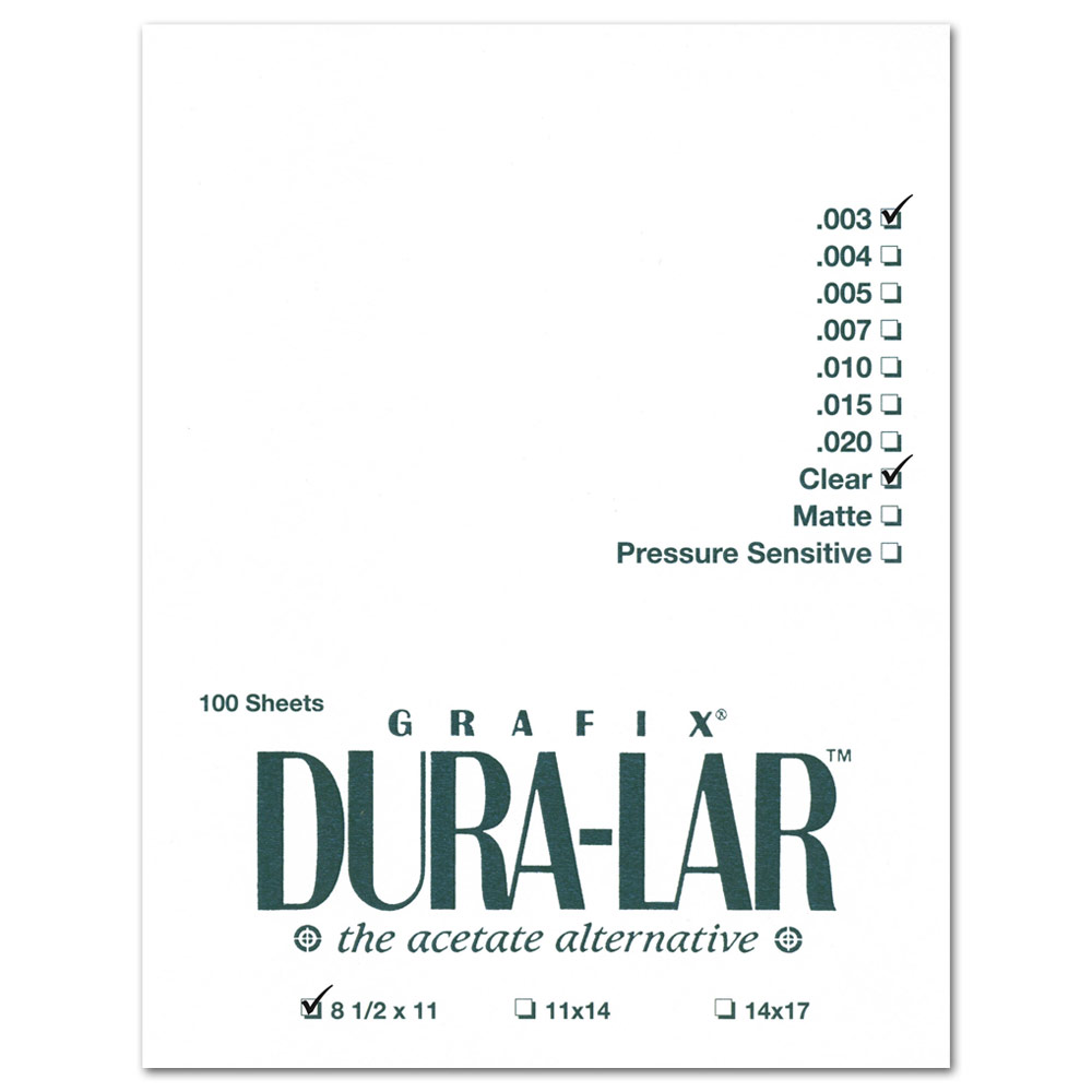 Grafix Dura-Lar Film .003" Thick 100 Sheets 8.5"x11" Clear