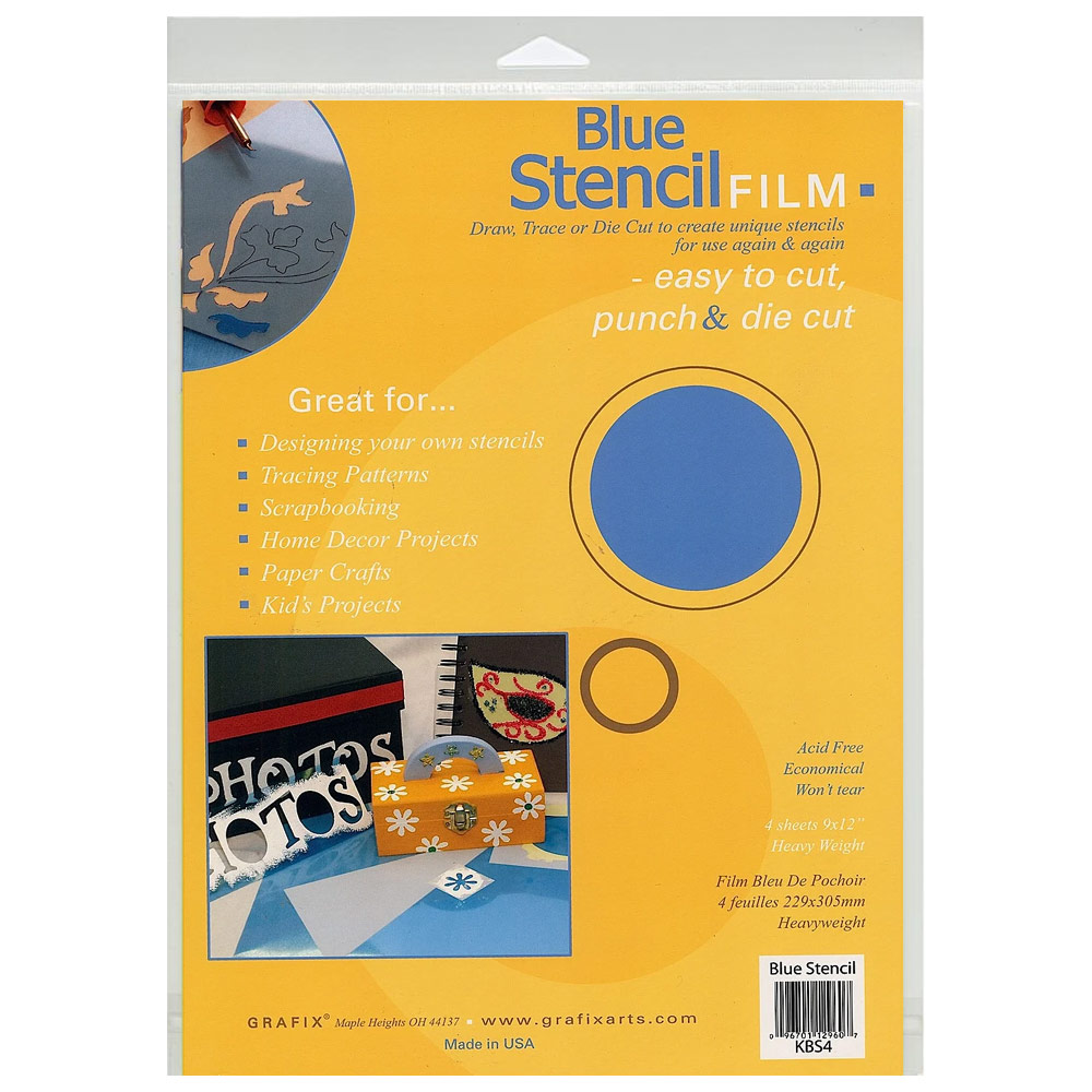 Grafix Stencil Film .007 Thick 4 Pack 9"x12" Translucent Blue