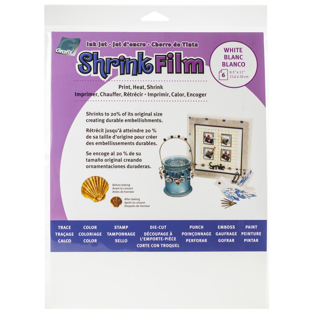 Grafix Shrink Film Ink Jet 6 Pack 8.5"x11" White