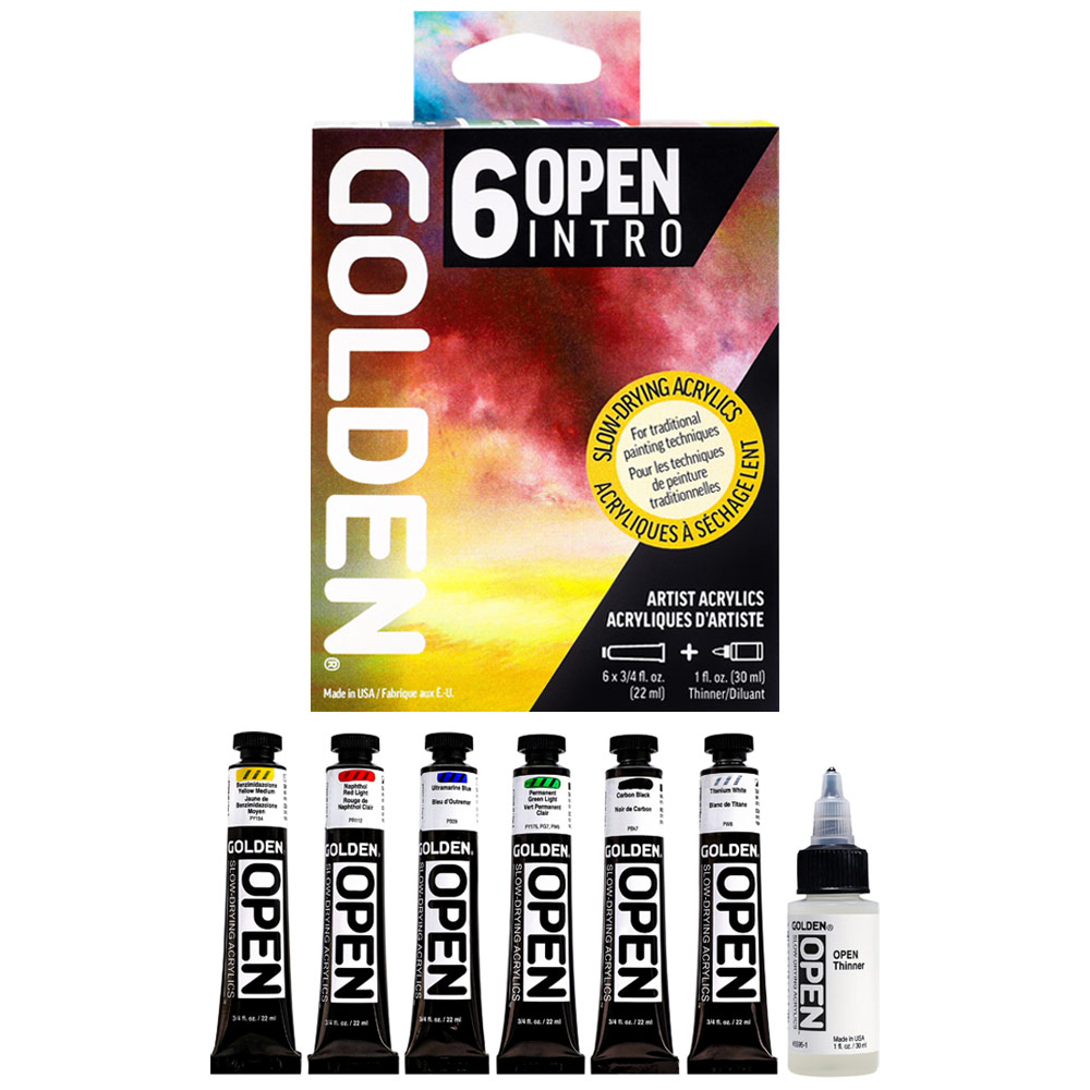 Golden OPEN Slow-Drying Acrylics 6 x 22ml Color + Thinner Set Intro