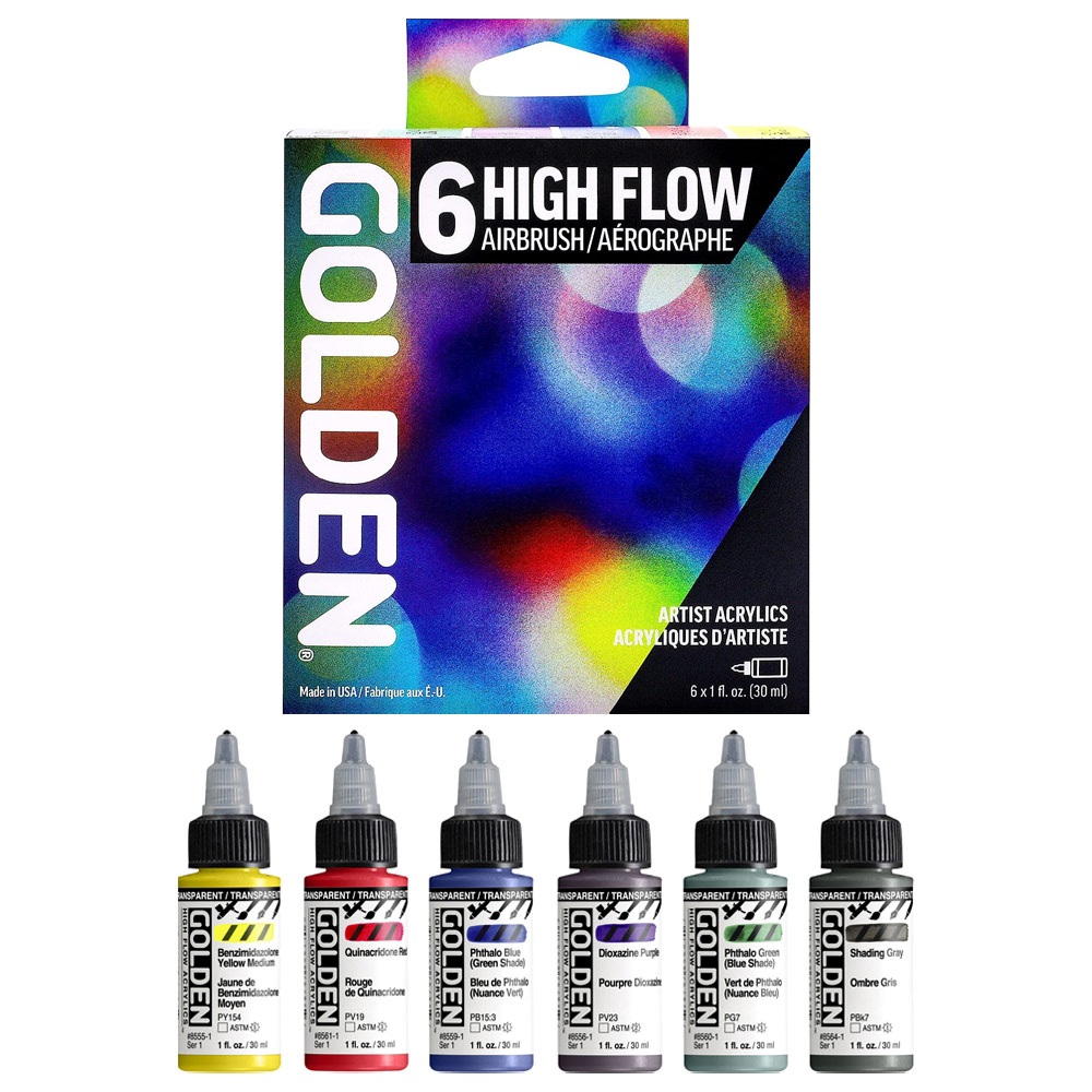 Golden High Flow Acrylics 6 x 1oz Set Airbrush