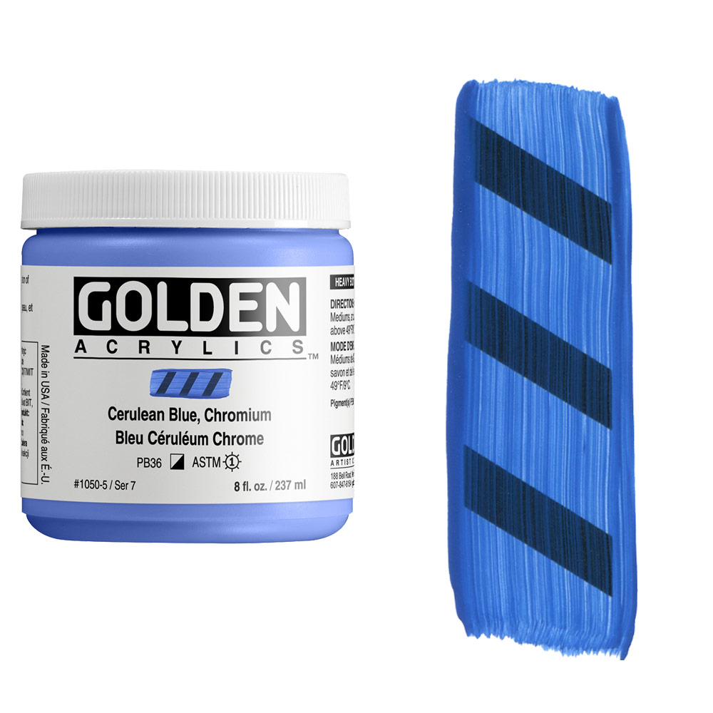 Golden Acrylics Heavy Body 8oz Cerulean Blue, Chromium