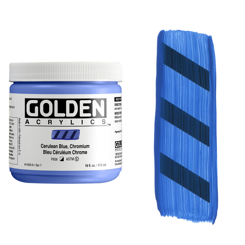 Golden Acrylics Heavy Body 16oz Cerulean Blue, Chromium