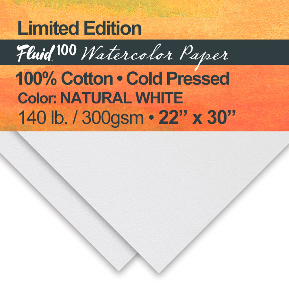 Fluid 100 Watercolor Paper 140 lb Natural White 22x30 Sheet