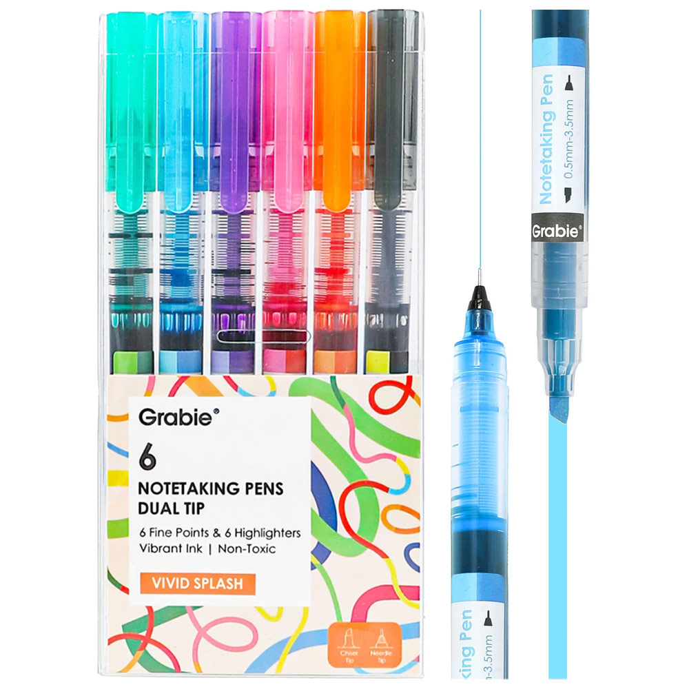 Grabie Dual Tip Notetaking Pen 6 Set Vivid Splash