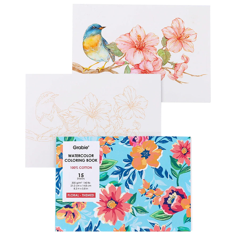 Grabie Watercolor Coloring Book 140lb 15 Sheets 8.3"x5.8" Floral