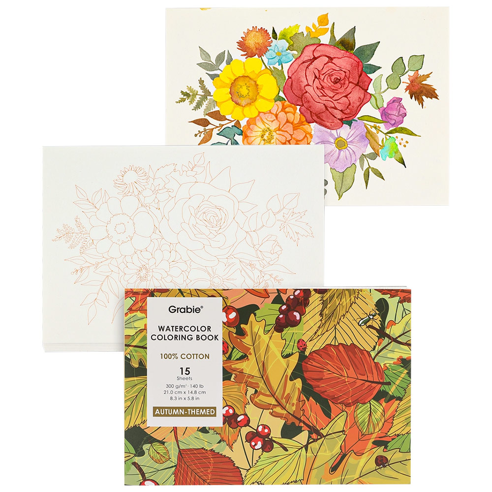 Grabie Watercolor Coloring Book 140lb 15 Sheets 8.3"x5.8" Autumn