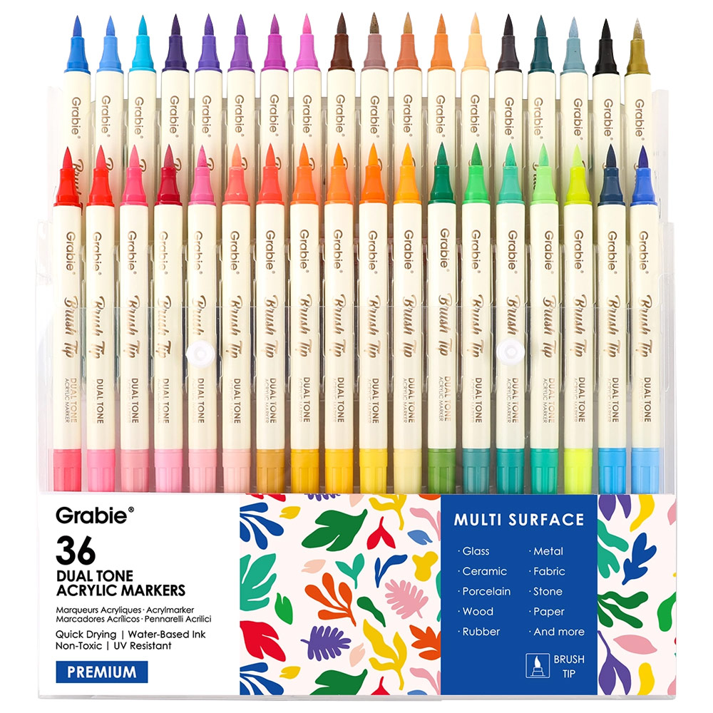 Grabie Premium Dual Tone Brush Acrylic Paint Marker 36 Set