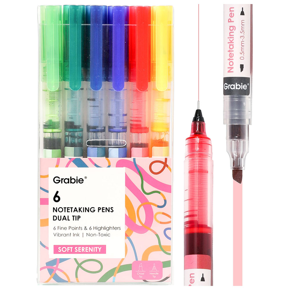 Grabie Dual Tip Notetaking Pen 6 Set Soft Serenity