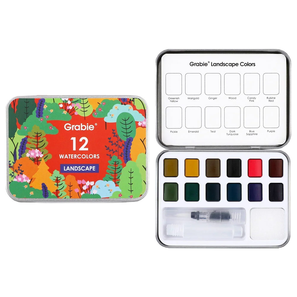 Grabie Watercolor Pocket 12 Set w/Brush Landscape