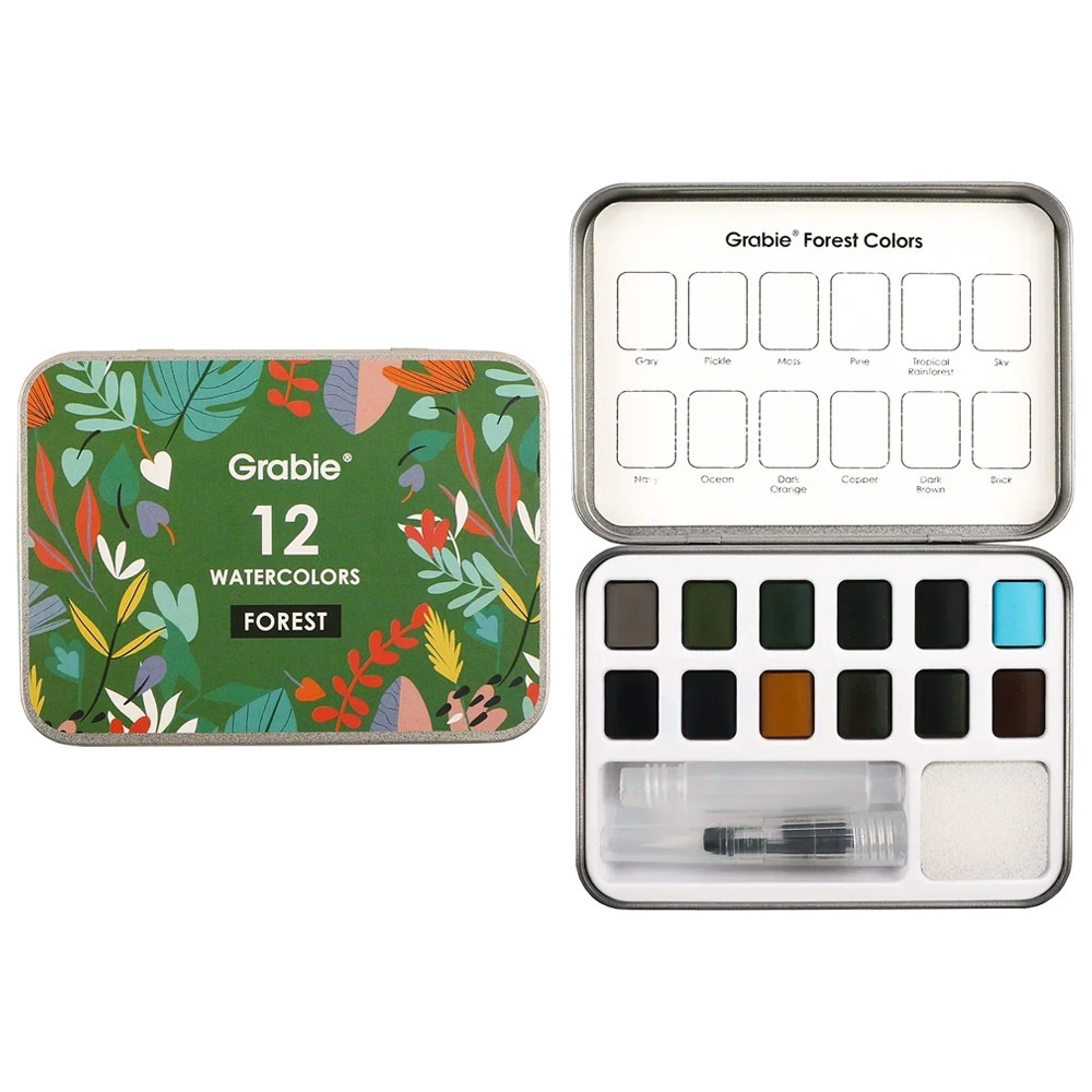 Grabie Watercolor Pocket 12 Set w/Brush Forest