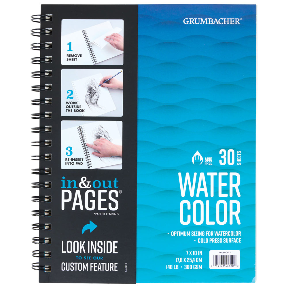 Grumbacher In & Out Watercolor Paper Book 140lb 30 Sheets 7"x10" Cold Press
