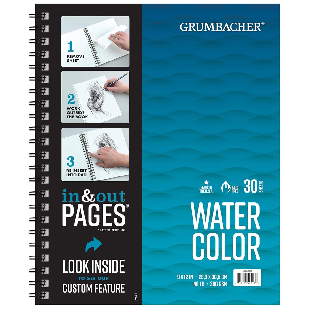 Grumbacher In & Out Watercolor Paper Book 140lb 30 Sheets 9"x12" Cold Press