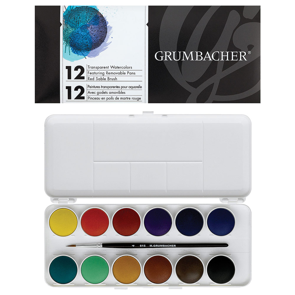 Grumbacher Transparent Watercolor 12-Pan Set