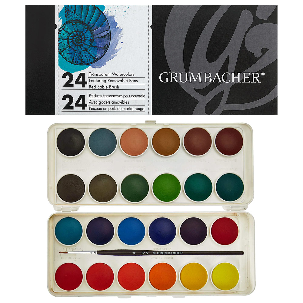 Deluxe Grumbacher Transparent Watercolor 24-Pan Set