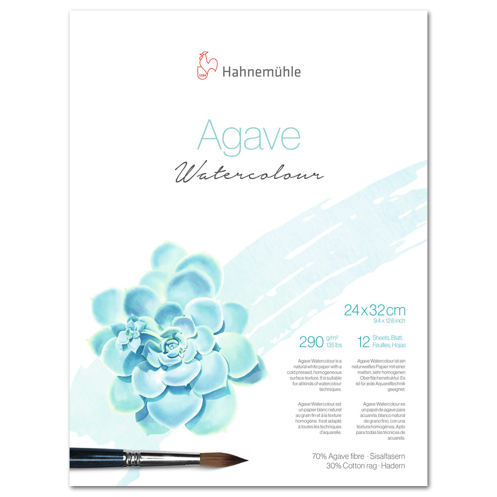 Hahnemuhle Agave Watercolor Paper Block 135lb 12 Sheets 9.45"x12.6" CP