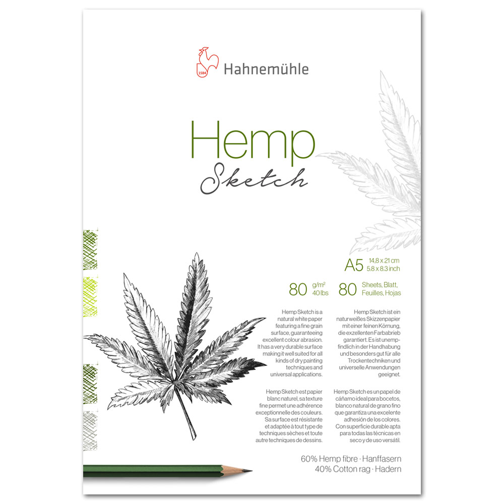 Hahnemuhle A5 Hemp Sketch Paper Pad 80 Sheets 5.8"x8.3" Natural White
