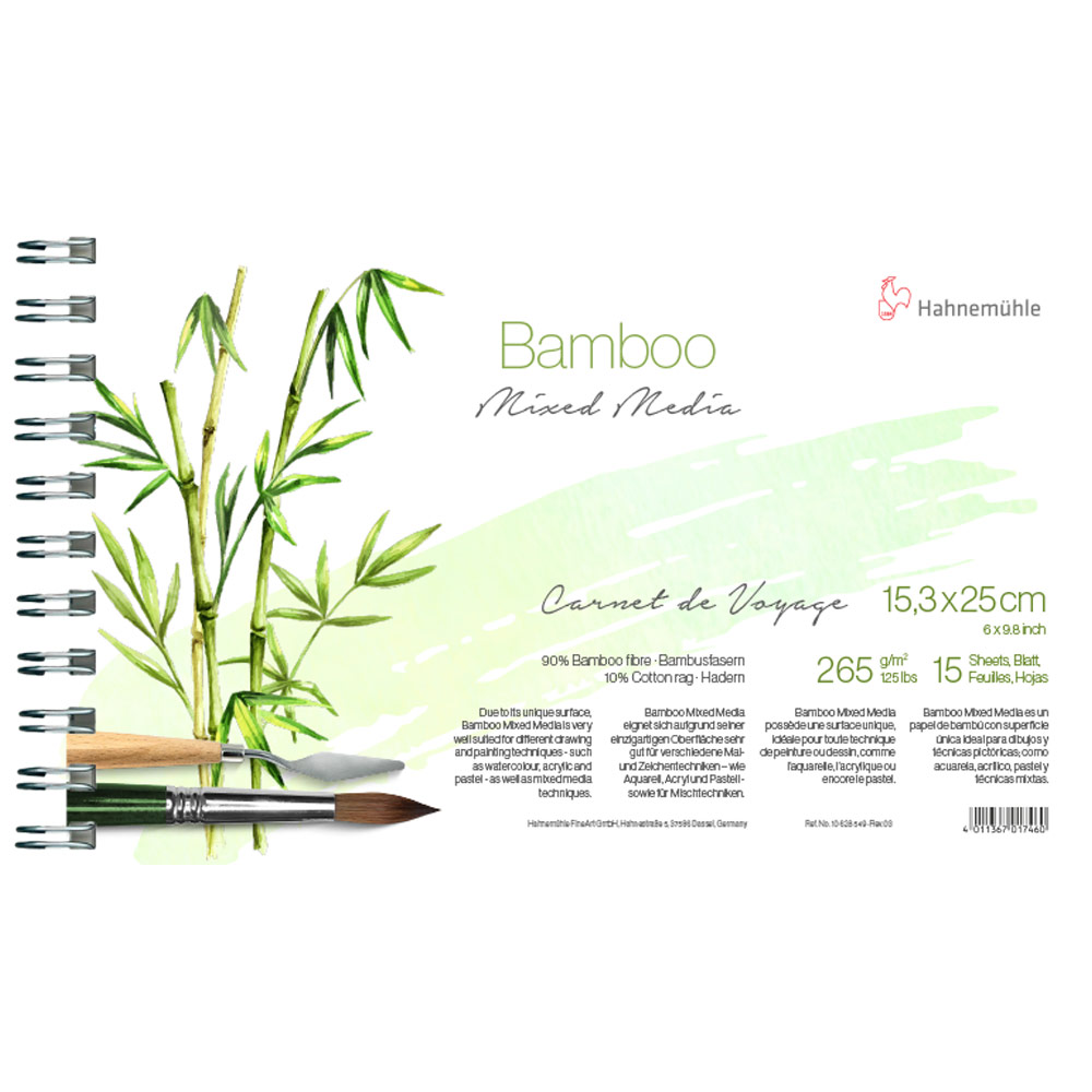 Hahnemuhle Bamboo Mixed Media Paper Spiral Pad 15 Sheets 6"x9.84" White