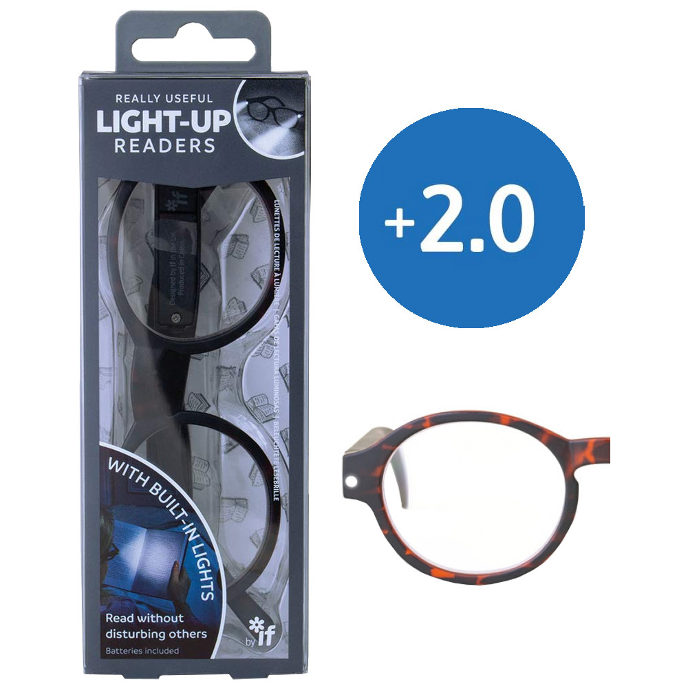 If USA Light-Up Readers Eye Glasses +2.0 Tortoise Shell